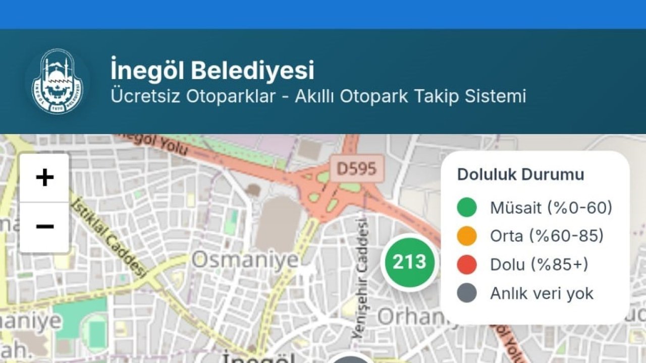 İnegöl’de ücretsiz otoparkların anlık doluluk oranı artık cebinizde