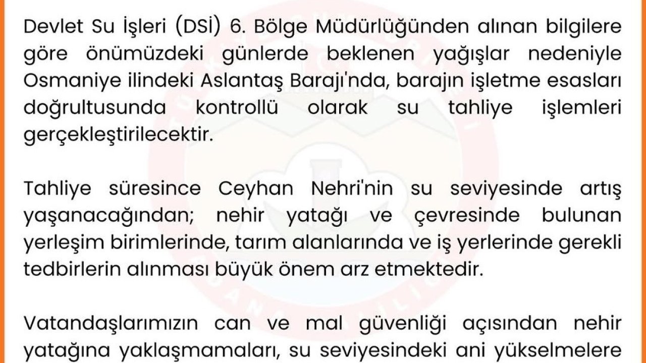 Adana Valiliğinden taşkın uyarısı