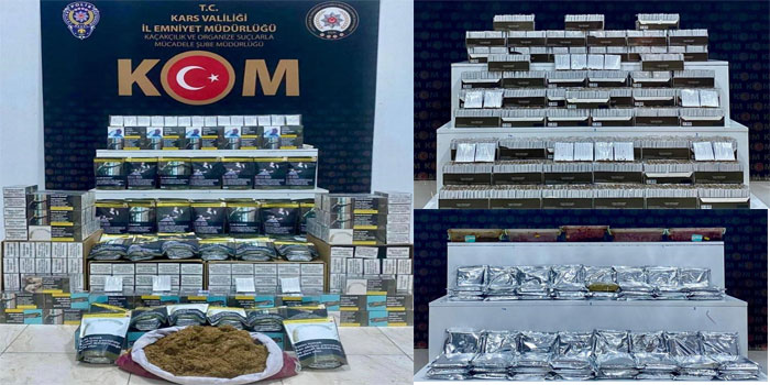Kars’ta kaçakçılık operasyonu: Binlerce makaron ve kilolarca tütün ele geçirildi