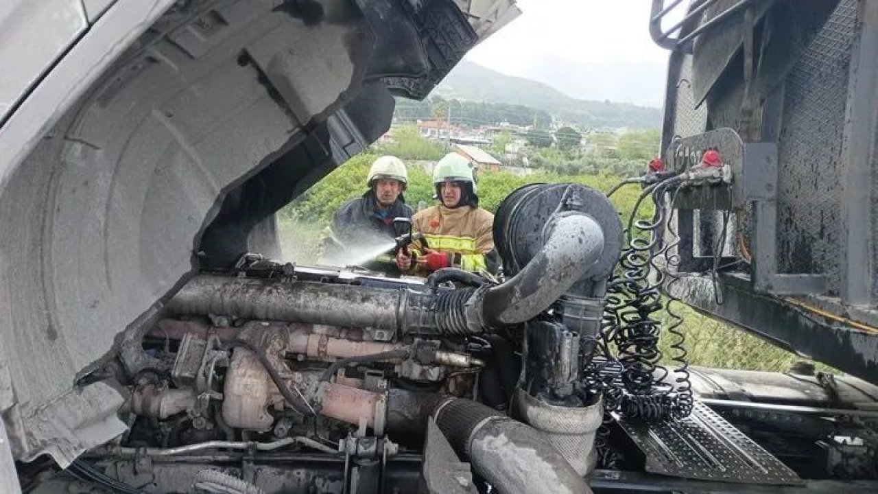 Dörtyol’da tırın motorunda yangın çıktı