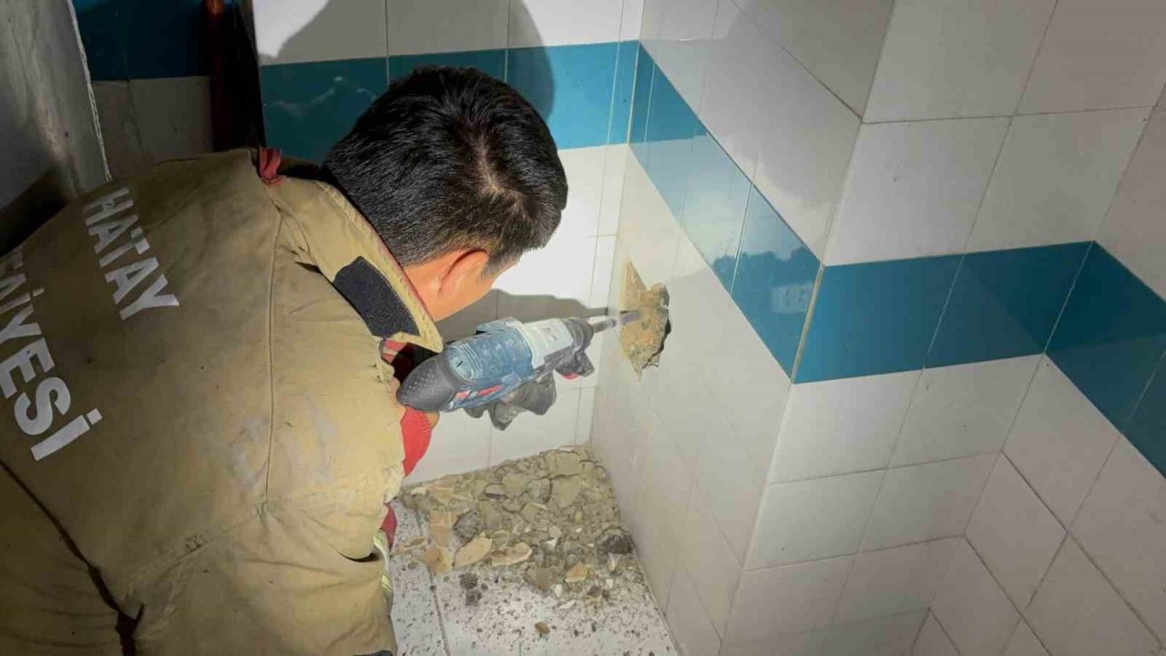 Bacadan düşerek mahsur kalan yavru kedi duvarın kırılmasıyla kurtarıldı