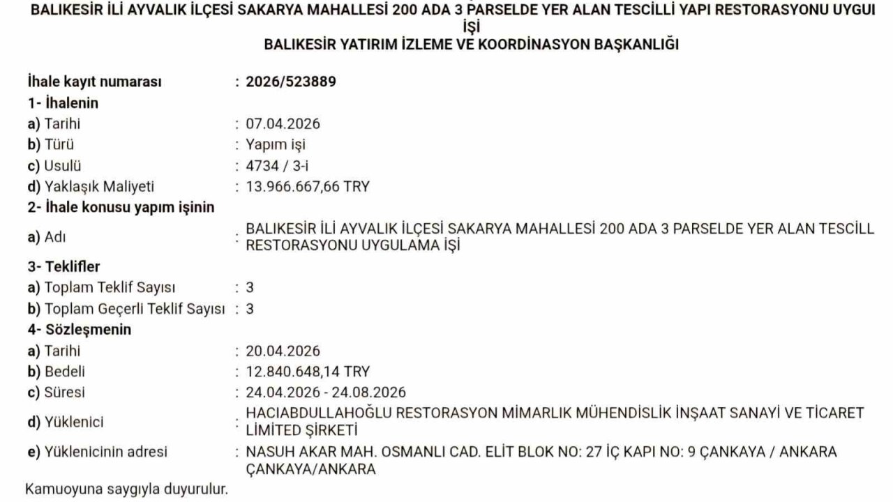 13 milyon TL’lik ihale tamamlandı, tarihi yapı yeniden hayat bulacak