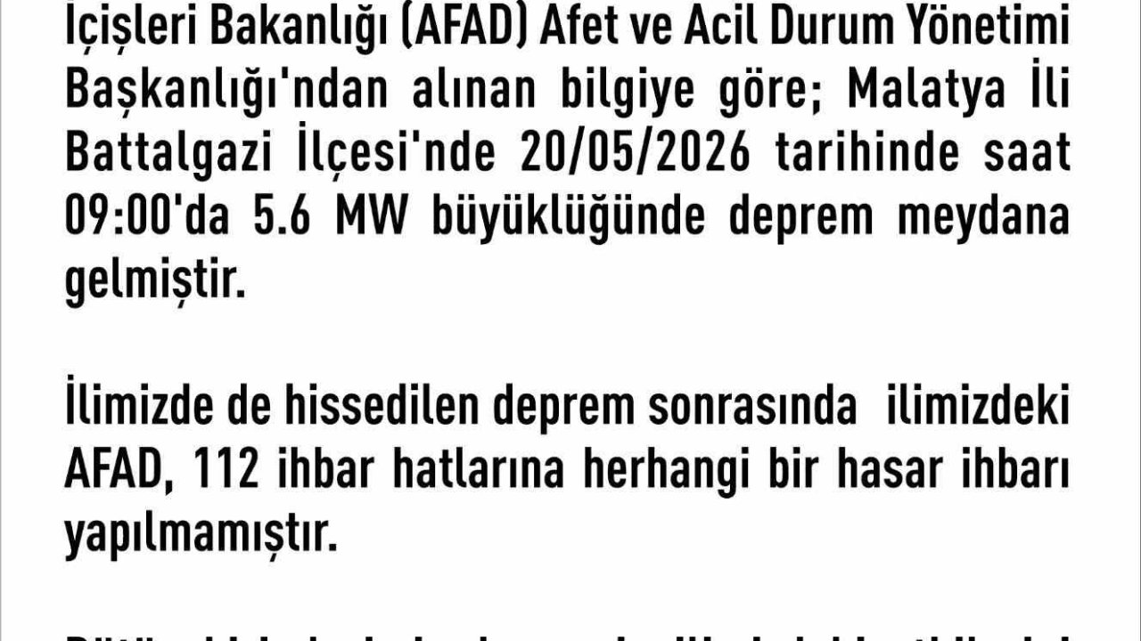 Elazığ Valiliği’nden deprem açıklaması: "Herhangi bir hasar ihbarı yok"