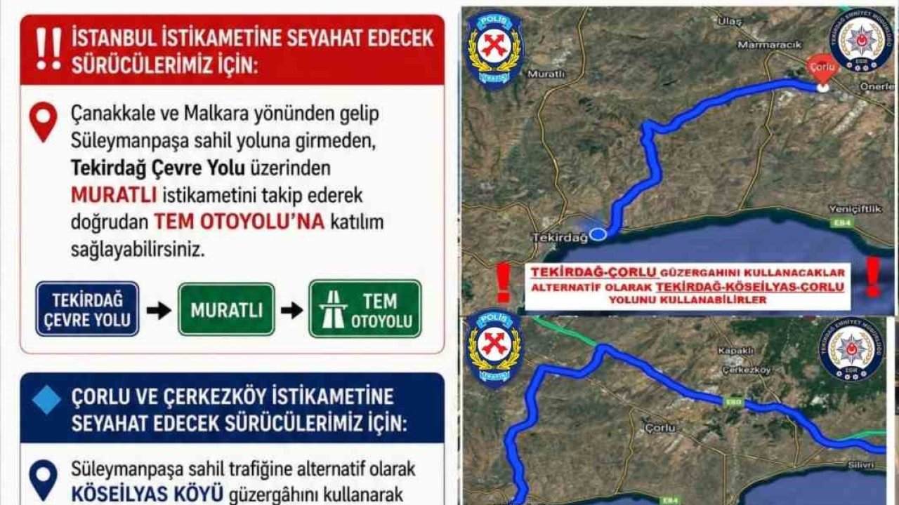 Tekirdağ Emniyet Müdürlüğü’nden bayram dönüşü trafik uyarısı