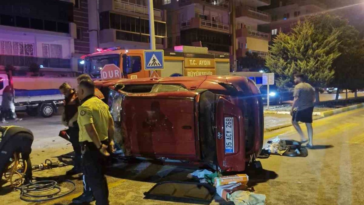 Kuşadası’nda takla atan otomobilin sürücüsü yaralandı
