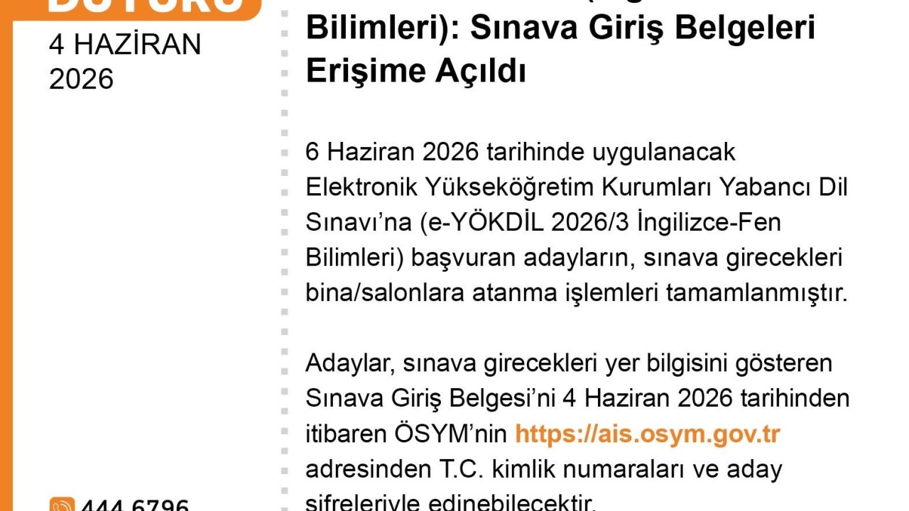 e-YÖKDİL 2026/3 sınava giriş belgeleri erişime açıldı