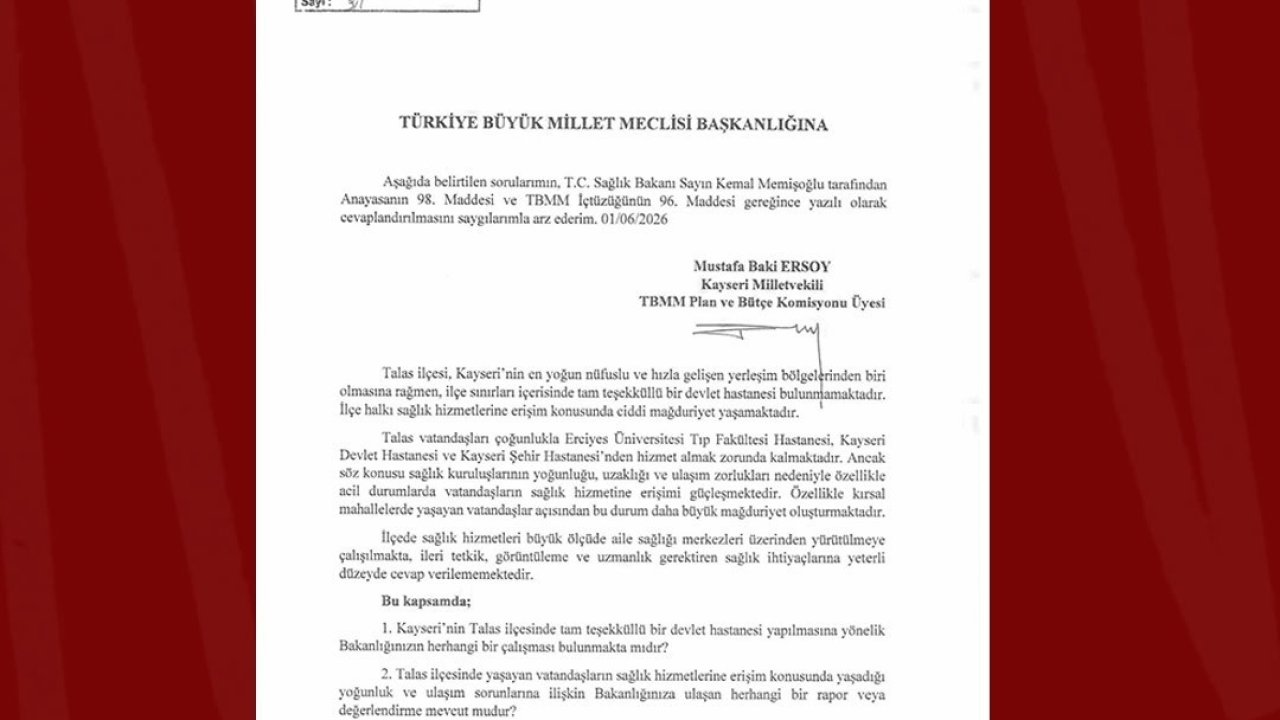 Baki Ersoy, Talas Devlet Hastanesi talebini meclis gündemine taşıdı