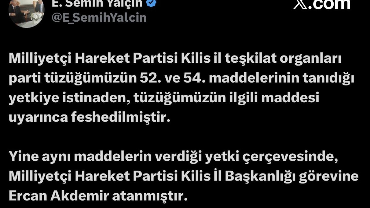 MHP Kilis İl Teşkilatı feshedildi