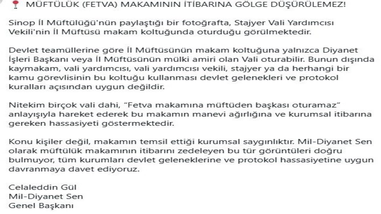 Müftülük makamı tartışması: "Fetva makamına müftüden başkası oturamaz"