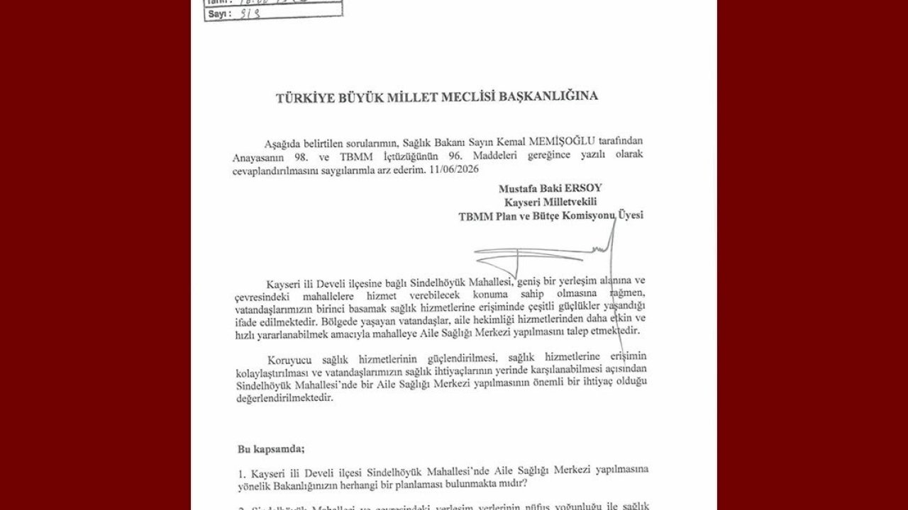MHP’li Ersoy, Sindelhöyük Mahallesi’nin aile sağlığı merkezi talebini TBMM’ye taşıdı