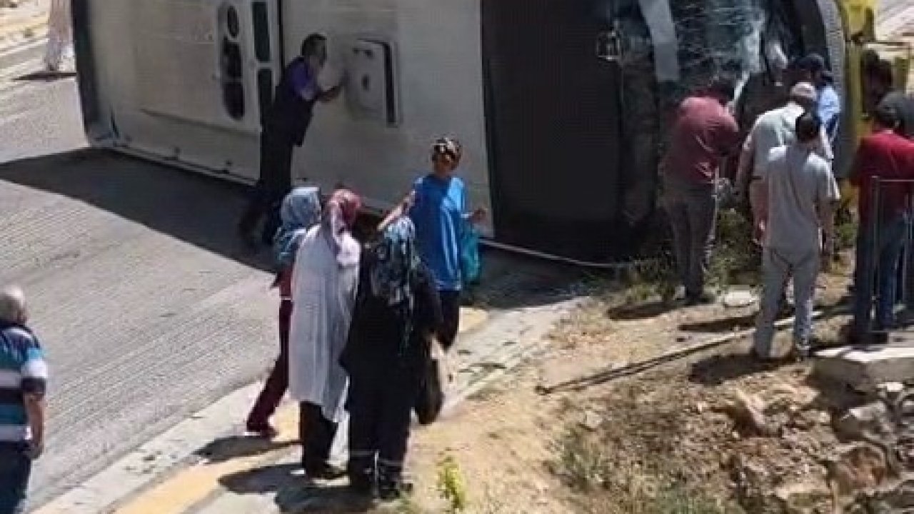 Kontrolden çıkan halk otobüsü devrildi: 1 yaralı