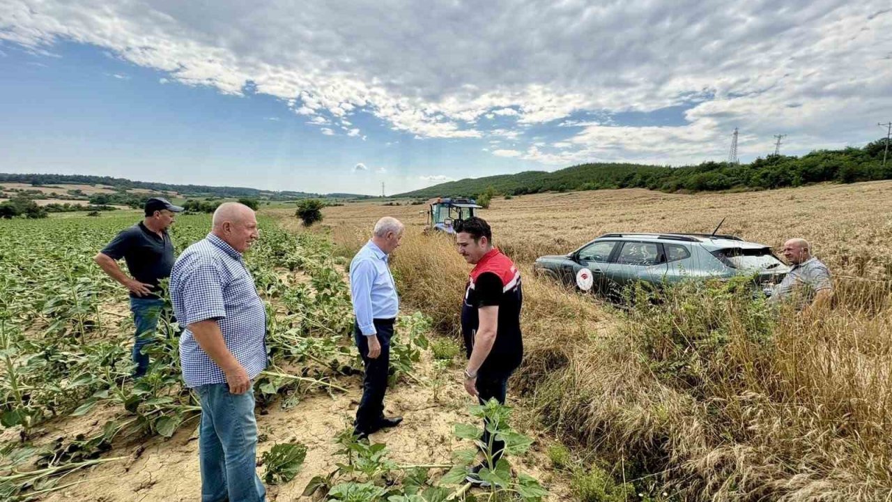 Keşan’da yağmur ve fırtınadan zarar gören ekili alanlarda inceleme