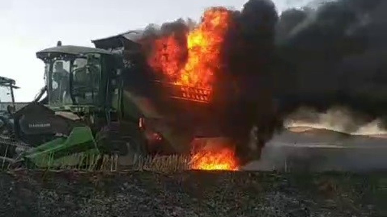 Sivas’ta hasat sırasında biçerdöver alev topuna döndü