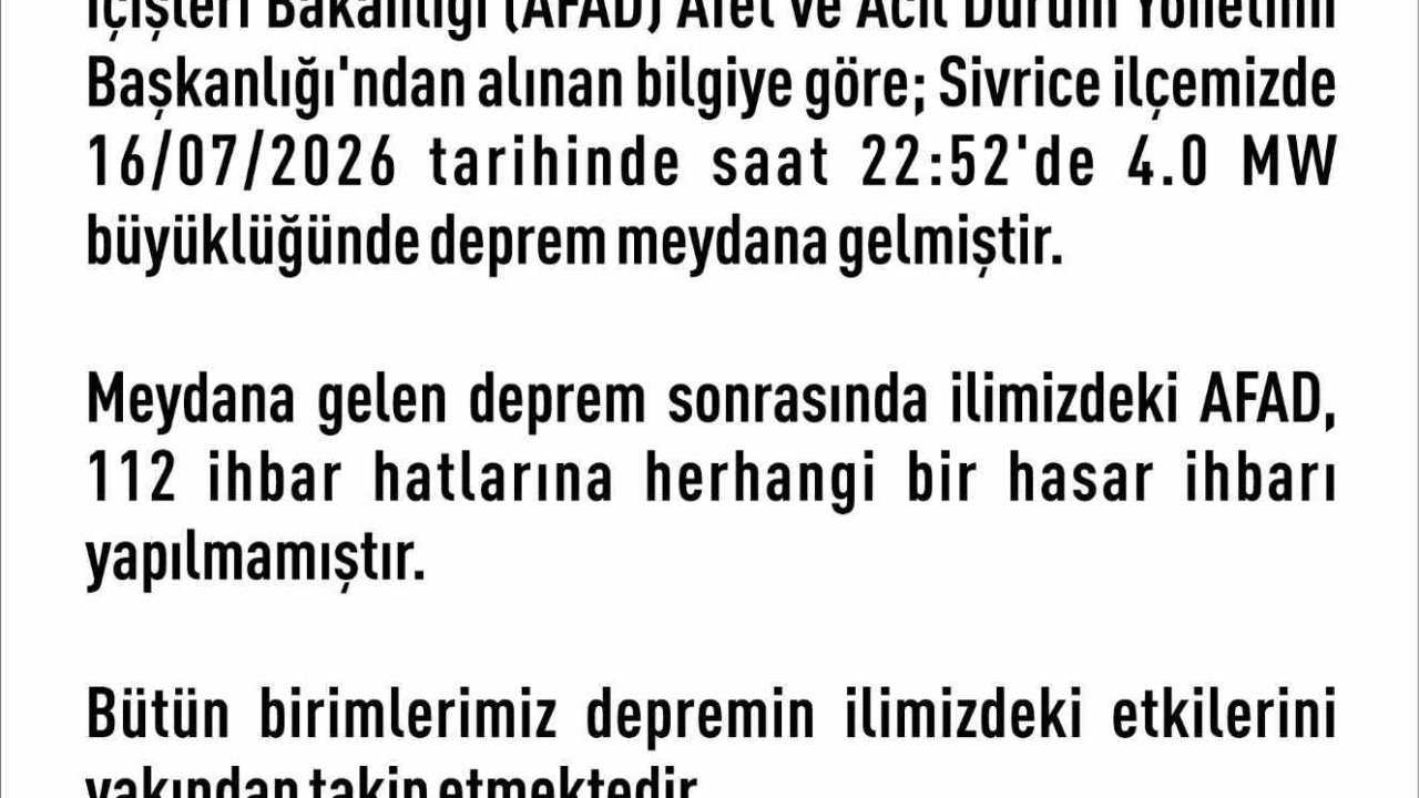 Elazığ Valiliği’nden deprem açıklaması