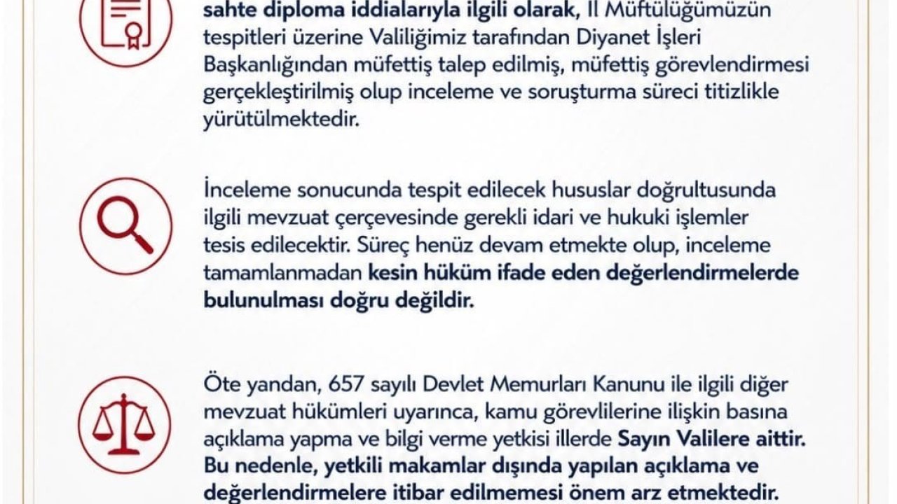 Sakarya Valiliğinden sahte imam iddialarına ilişkin açıklama