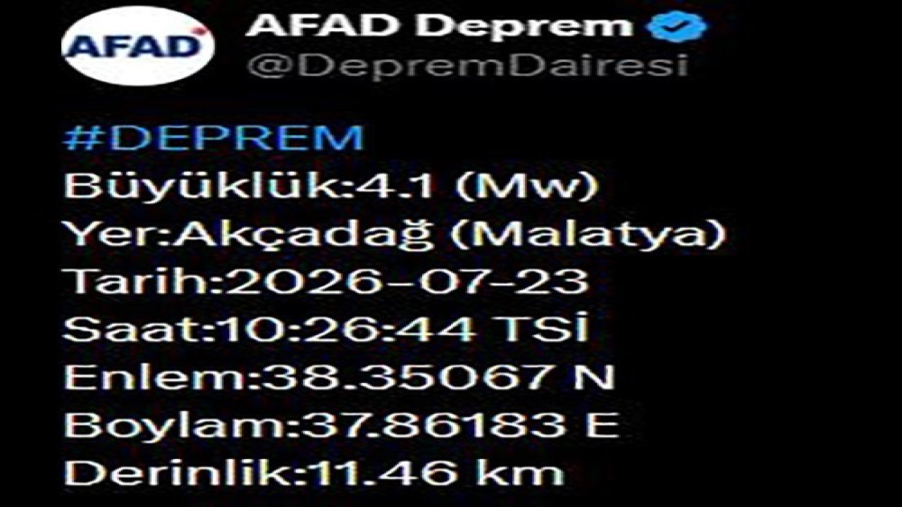 Malatya’da 4.1 büyüklüğünde deprem