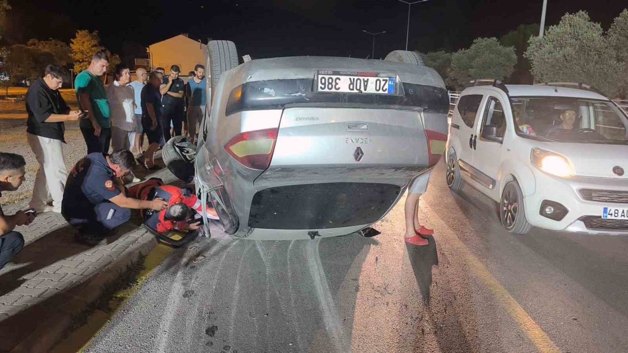 Ters şeride giren araç takla attı