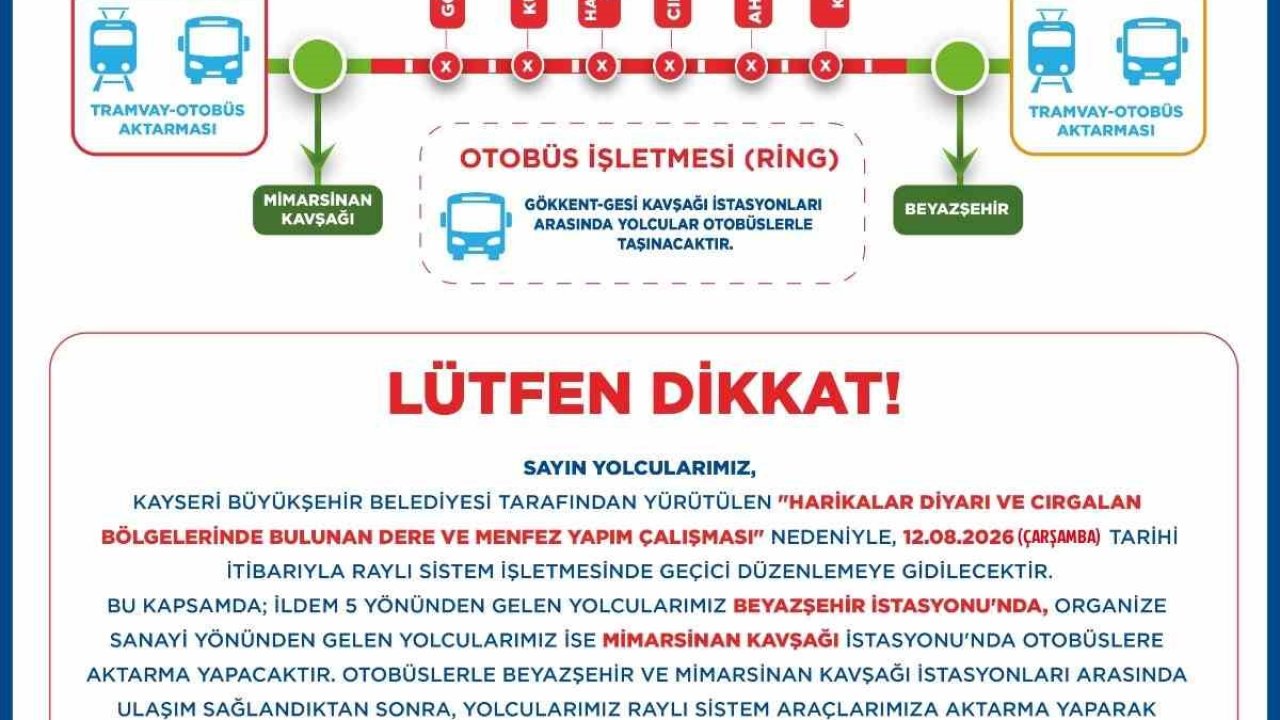 Ramazan ve Kemerçay Deresi ıslah projesi için raylı sistemde geçici aktarmalı ulaşım