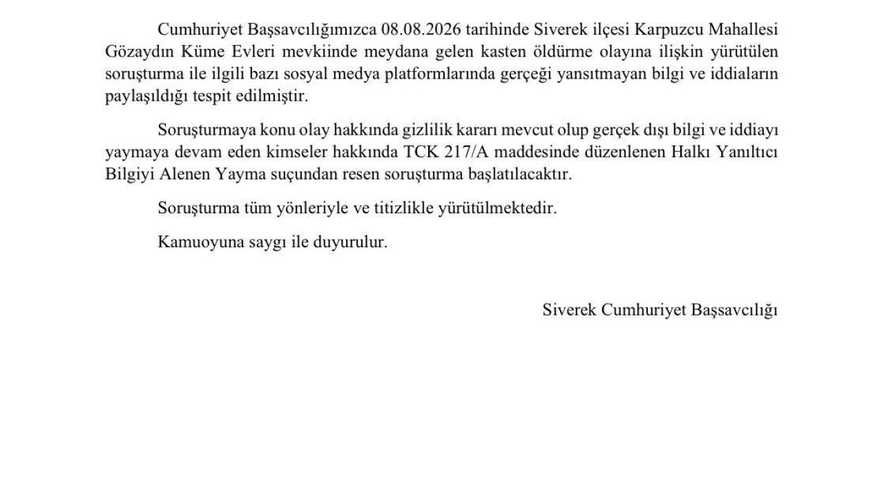 Siverek Cumhuriyet Başsavcılığından "gerçeği yansıtmayan bilgi" uyarısı