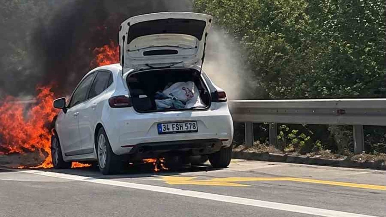 Alev topunan dönen otomobil kullanılamaz hale geldi