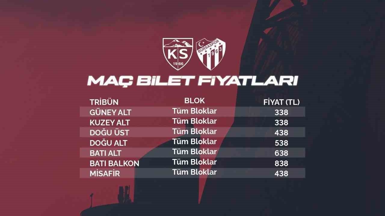 Kayserispor - Bursaspor maç biletleri satışta