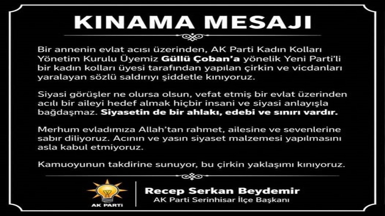 AK Parti’den ölmüş evlat üzerinden yapılan sözlü saldırıya kınama