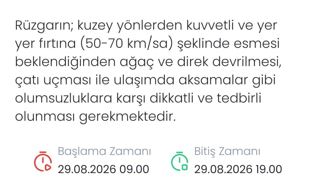 Denizli için kuvvetli rüzgar ve fırtına uyarısı