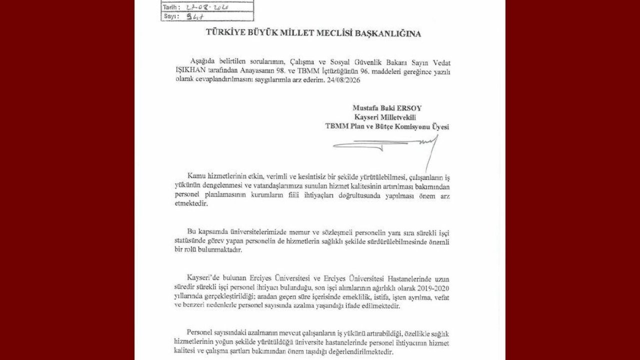 MHP’li Ersoy, ERÜ ve hastanelerindeki personel ihtiyacını meclis gündemine taşıdı