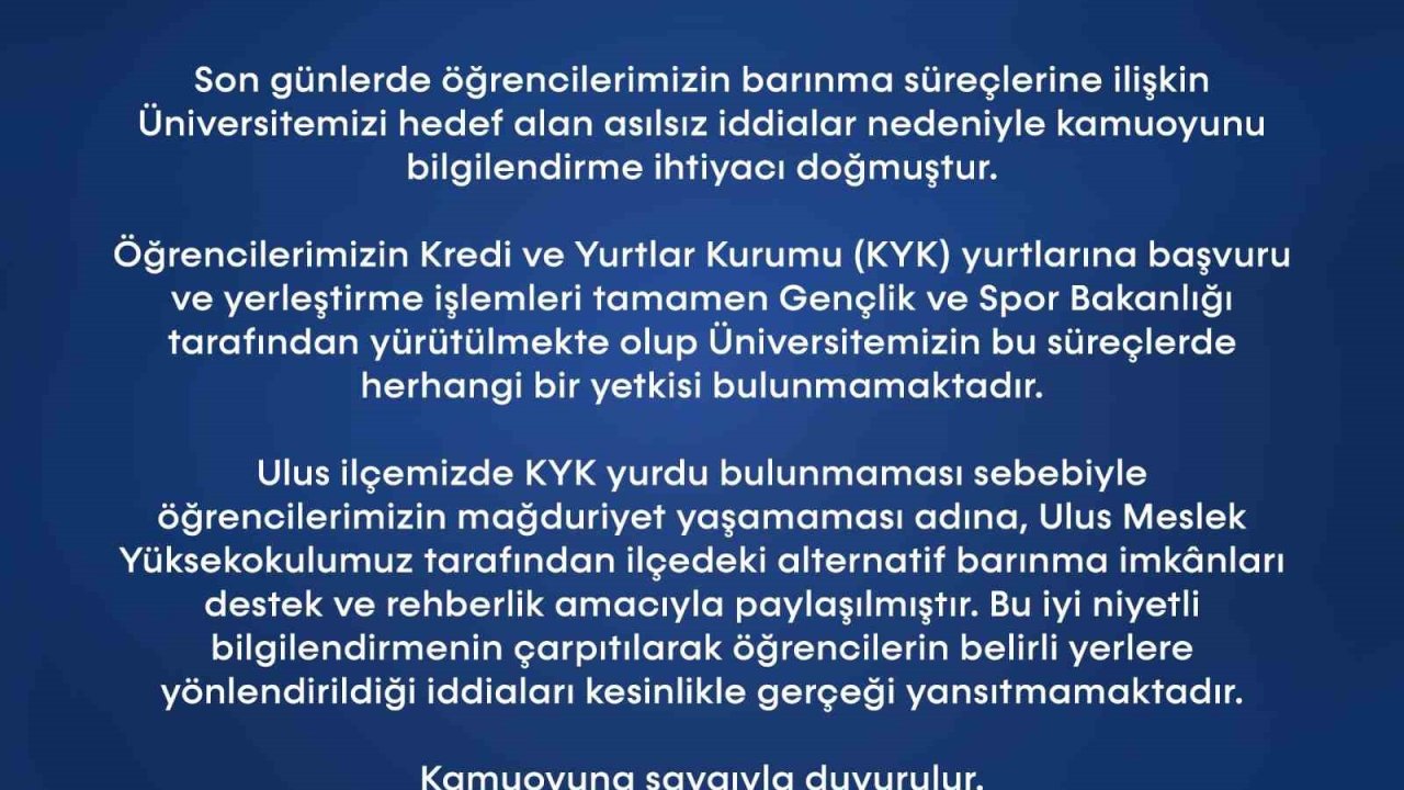 BARÜ’den öğrencilerin barınma konusunda açıklama