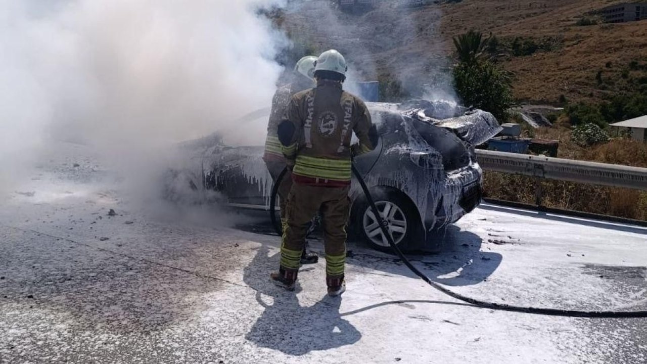 Belen’de otomobil alevlere teslim oldu