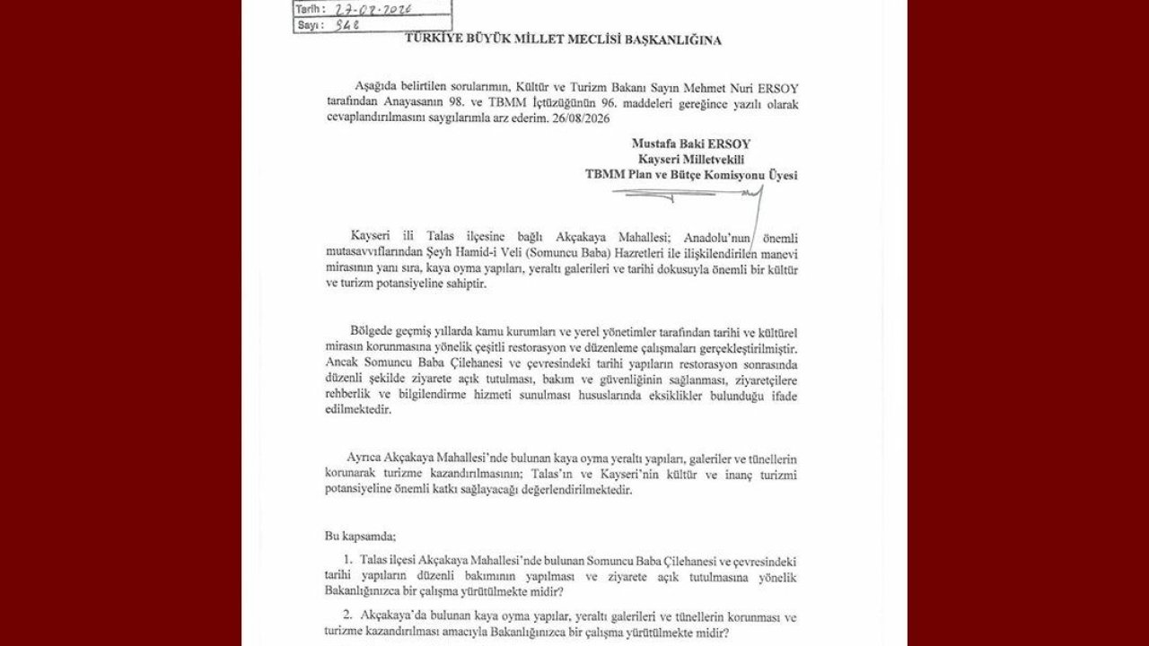 Baki Ersoy, Akçakaya’nın tarihi ve manevi mirasını TBMM gündemine taşıdı
