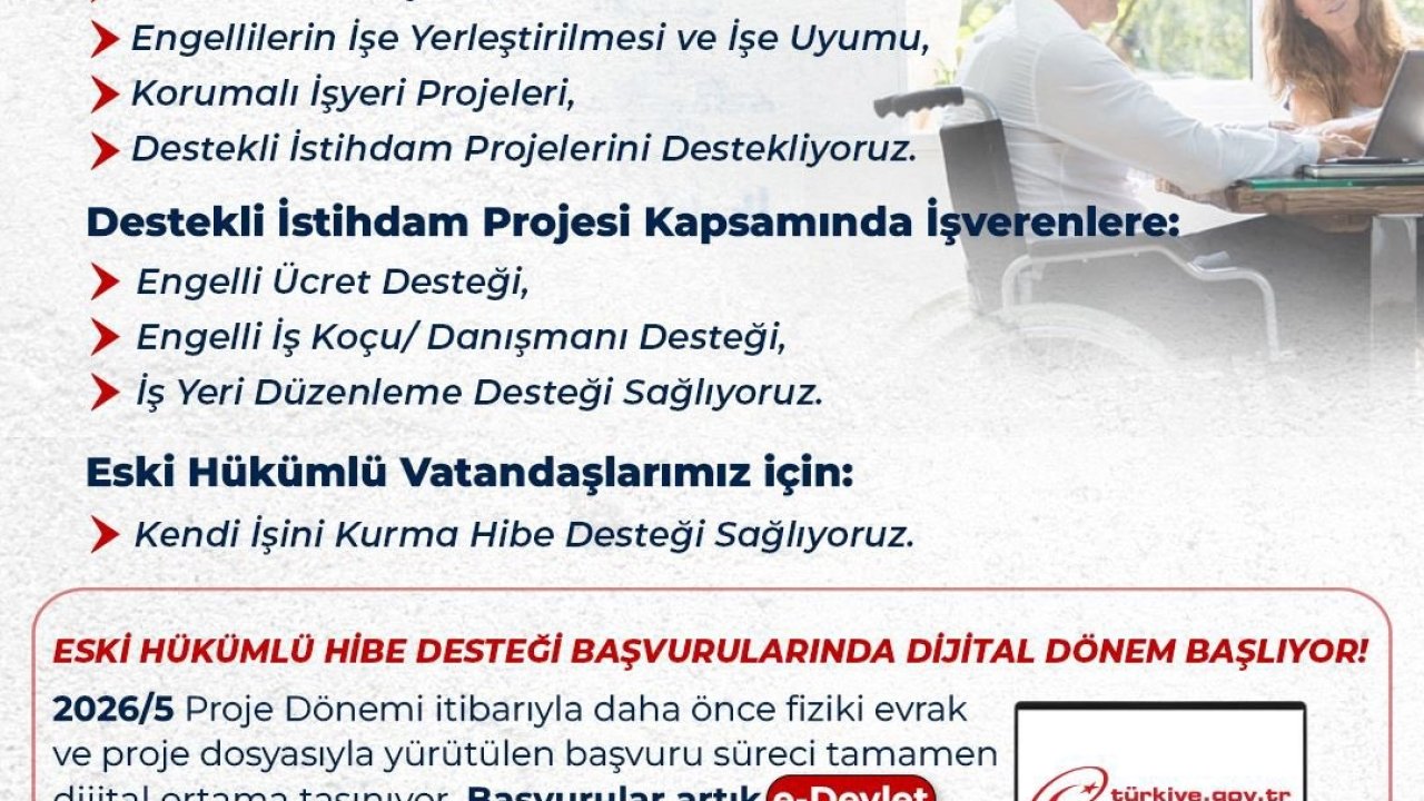Engelli ve eski hükümlü vatandaşlar için hibe desteği 2026 yılı 5. dönem başvuruları başladı