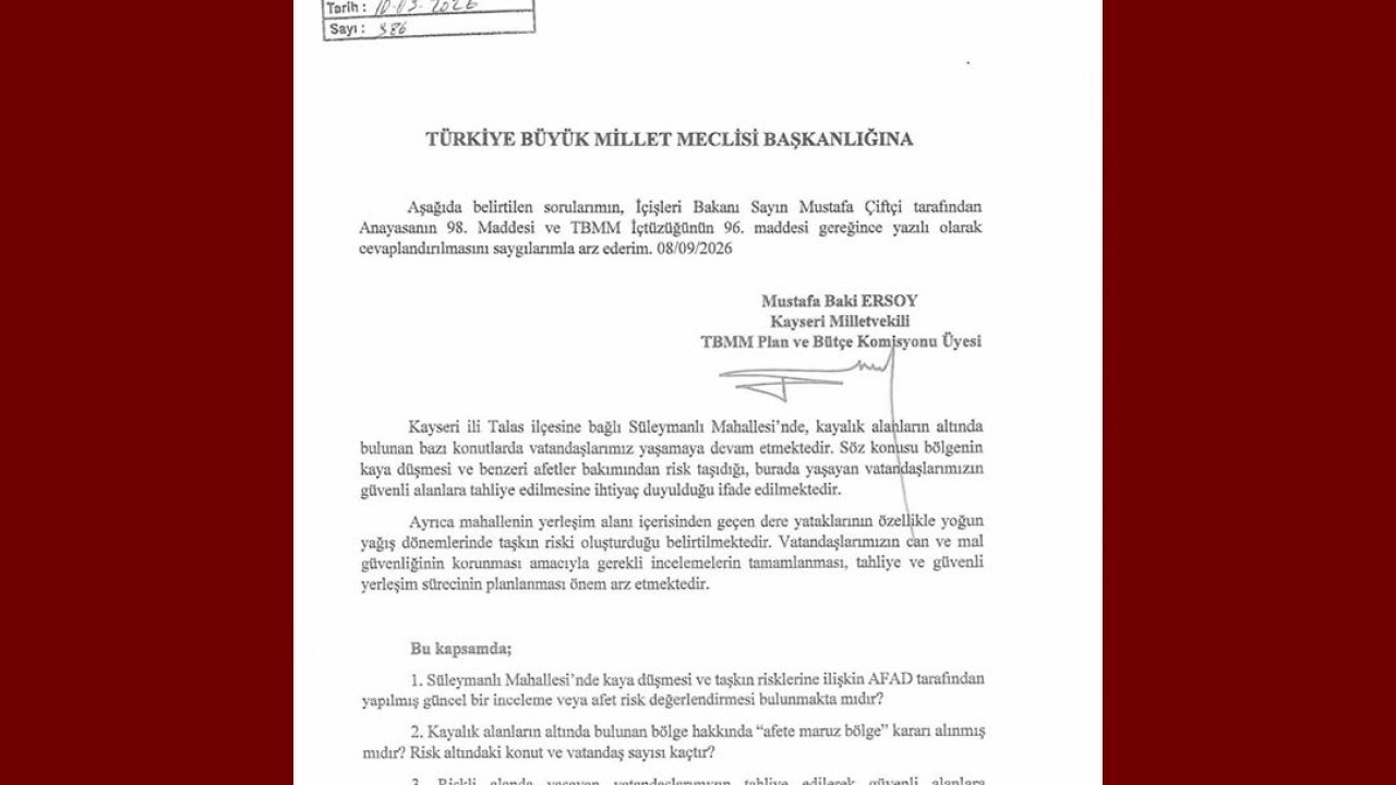 Ersoy, Süleymanlı Mahallesi’ndeki afet riskini meclis gündemine taşıdı