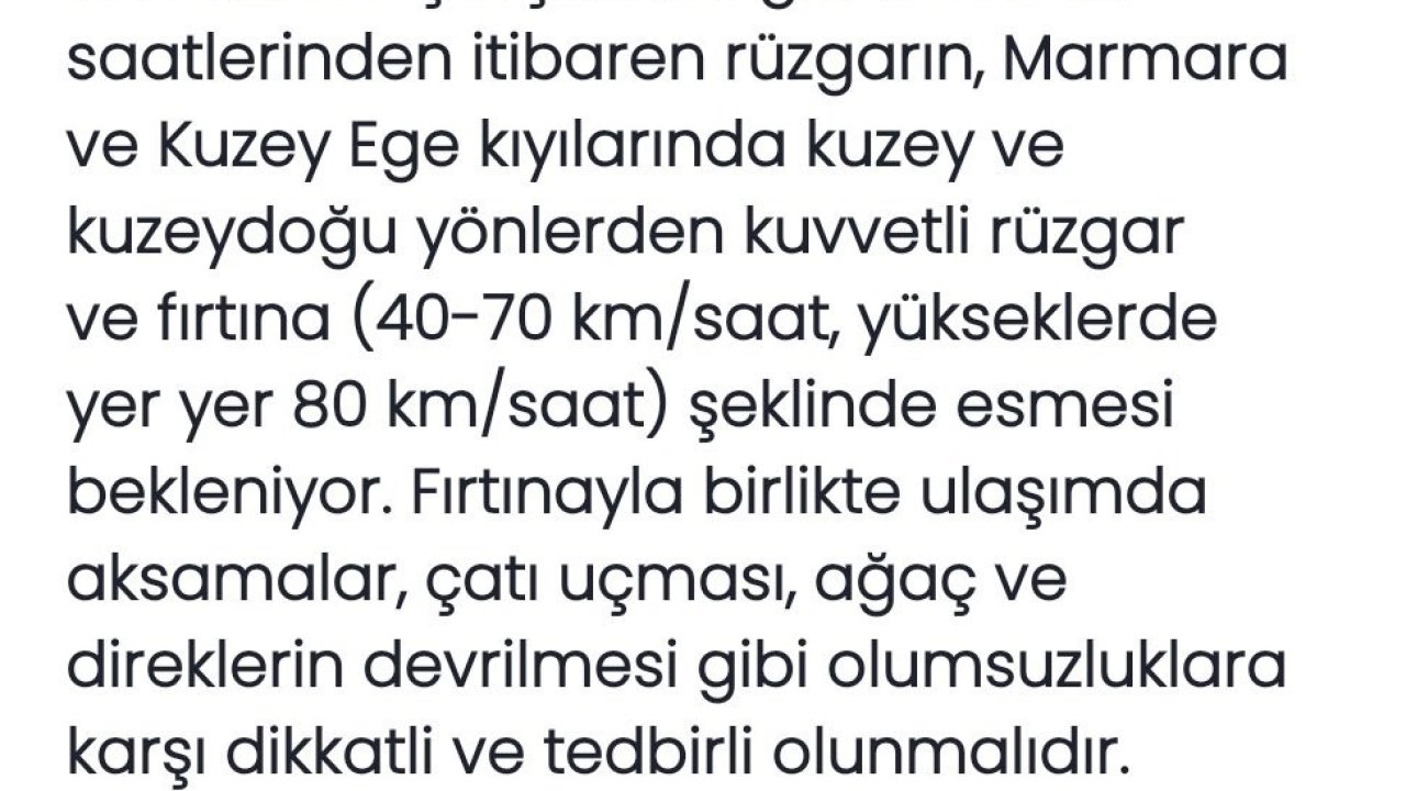 Meteoroloji açıkladı: Marmara ve Kuzey Ege’de fırtına bekleniyor