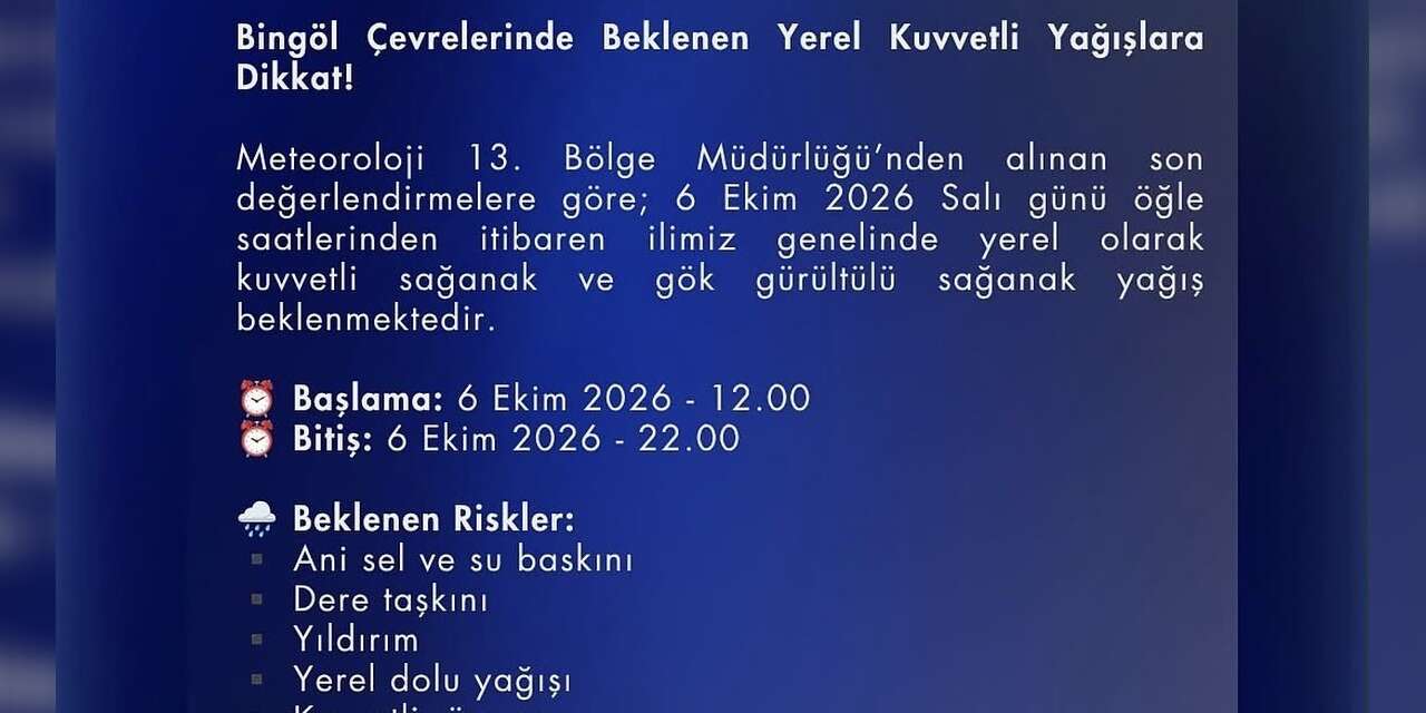 Bingöl için kuvvetli yağış uyarısı