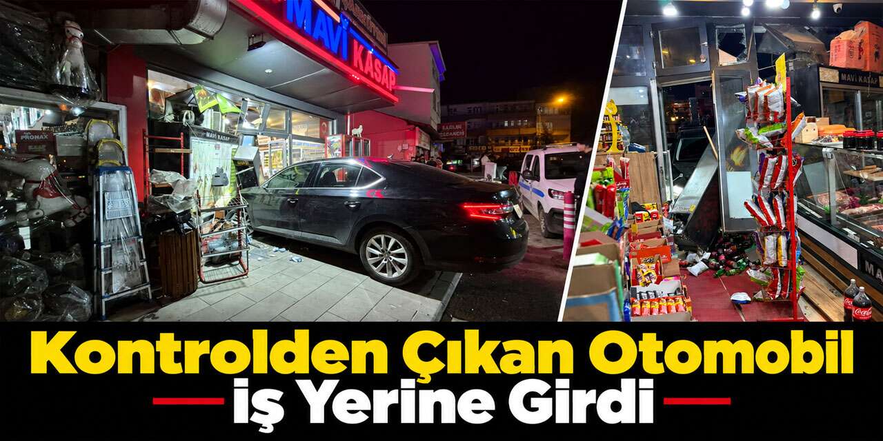 Sarıkamış’ta kontrolden çıkan otomobil iş yerine girdi