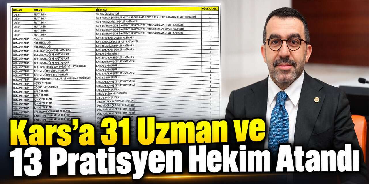 Kars’a 31 Uzman ve 13 Pratisyen Hekim Atandı