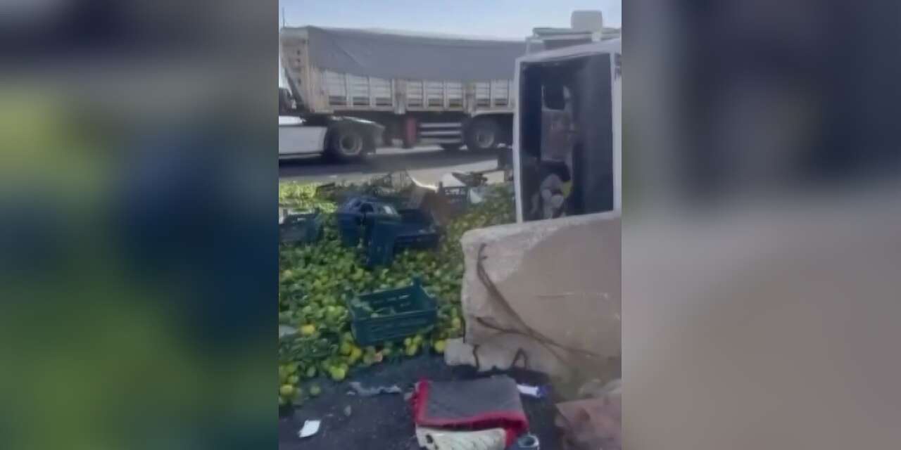 Gaziantep’te mandalina yüklü kamyon devrildi