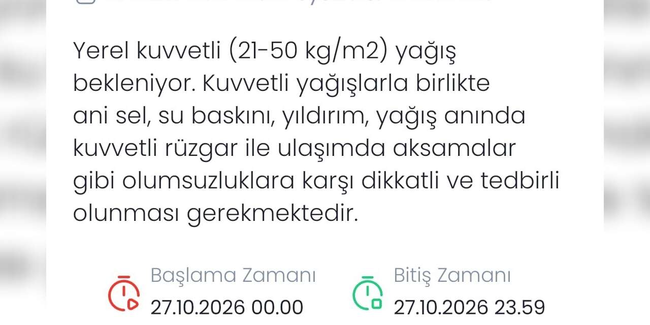 Denizli için kuvvetli yağış uyarısı