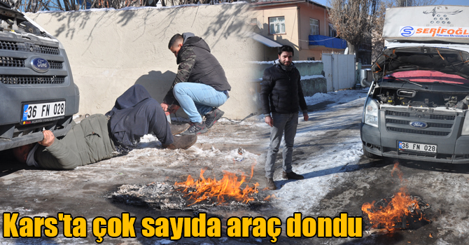 Kars'ta çok sayıda araç dondu