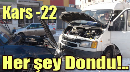 Kars’ta araçlar dondu