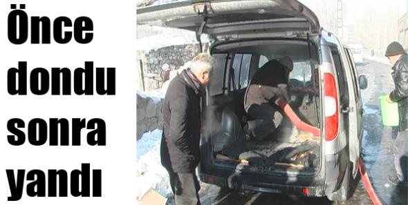 Hareket halindeki araç ısıtılmak istenince yanmaya başladı