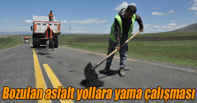 Bozulan asfalt yollara yama çalışması