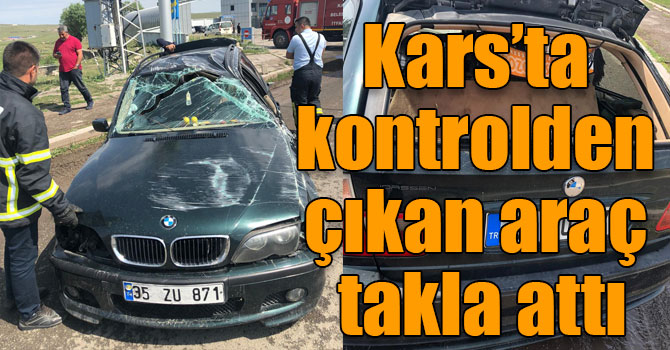 Kars’ta kontrolden çıkan araç takla attı