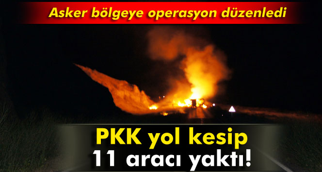 PKK, Kağızman'da Yol Kesip 11 Aracı Yaktı!