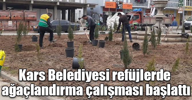 Kars Belediyesi refüjlerde ağaçlandırma çalışması başlattı