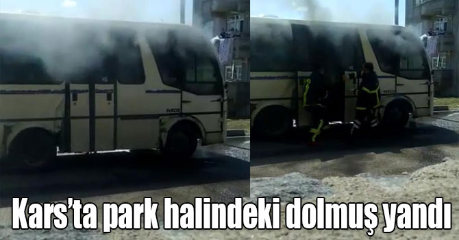 Kars’ta park halindeki dolmuş yandı