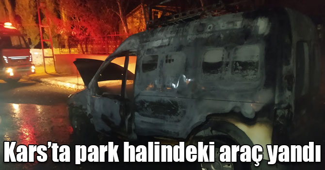 Kars’ta park halindeki araç yandı