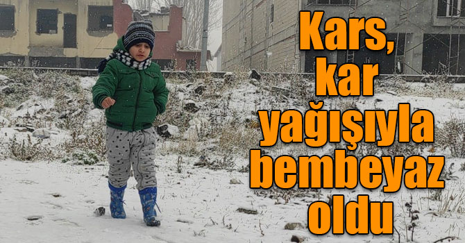 Kars, kar yağışıyla bembeyaz oldu