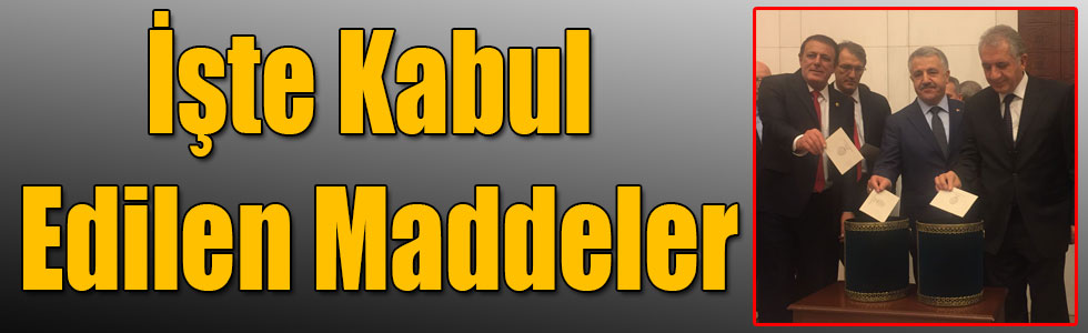 İşte Kabul Edilen Maddeler